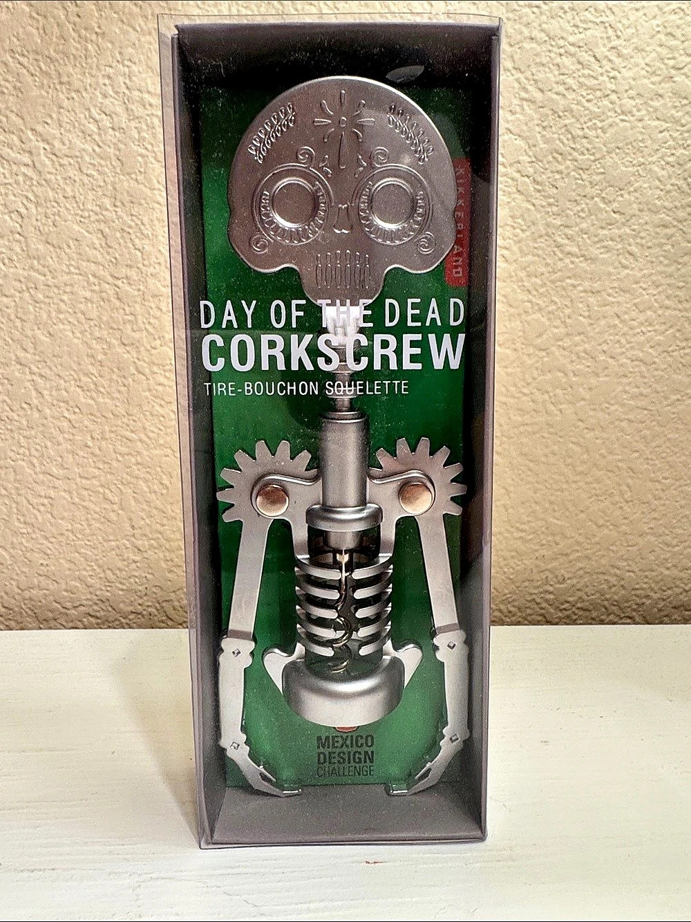 Kikkerland Day of the Dead Corkscrew Skeleton Corkscrew in Silver & Green